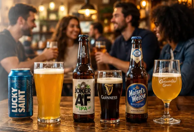 People enjoying alcohol-free beers in a pub