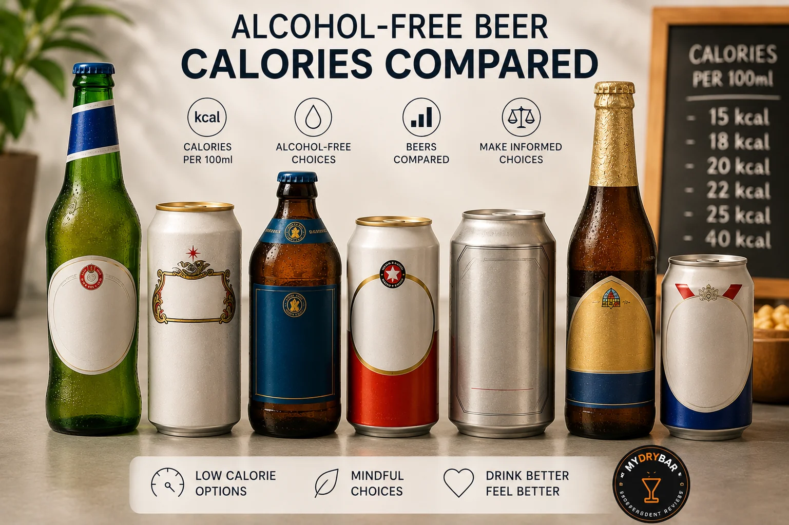 Alcohol-free beer calories compared across different beers